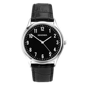 Sekonda Men's Black 40mm Quartz Watch with Leather Strap