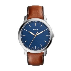Fossil Men's Minimalist Quartz Watch, Silver & Leather
