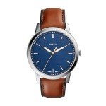 Fossil Men's Minimalist Quartz Watch, Silver & Leather