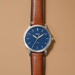 Fossil Men's Minimalist Quartz Watch, Silver & Leather