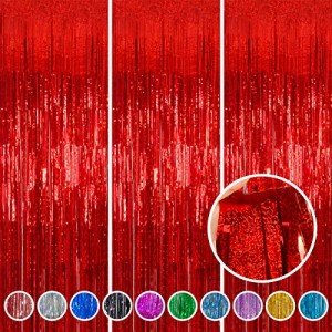 “Red Foil Tinsel Curtains for Fun Parties”
