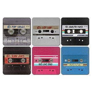 Funny Vintage Cassette Tape Coasters - 6 Pack