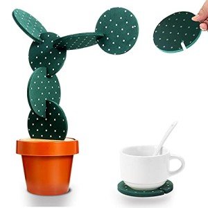 Funny Cactus Coasters Set with Flowerpot Holder
