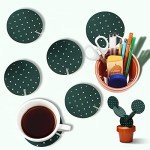 Funny Cactus Coasters Set with Flowerpot Holder