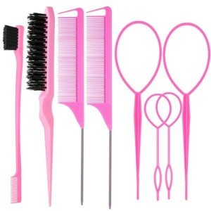 8-Piece Vegan Hair Brush Set in Pink