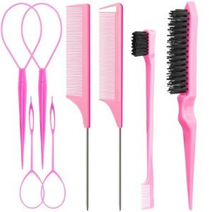 8-Piece Vegan Hair Styling Combs Set in Pink