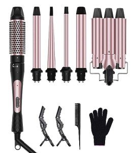 6-in-1 Vegan Curling Iron Set with Brush & Wands
