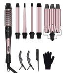 6-in-1 Vegan Curling Iron Set with Brush & Wands