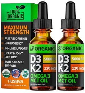 Organic Vegan Vitamin D3 K2 Drops - 2 Pack