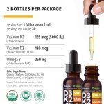 Organic Vegan Vitamin D3 K2 Drops - 2 Pack