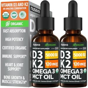 Organic Vegan Vitamin D3 K2 Drops - 2 Pack