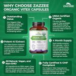 Zazzee Organic Vitex Capsules for Hormonal Balance