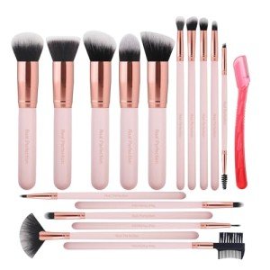 16-Piece Vegan Makeup Brush Set with Eyebrow Razor