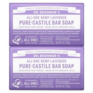 Dr. Bronner's Lavender Vegan Castile Soap Bar, 2 Pack