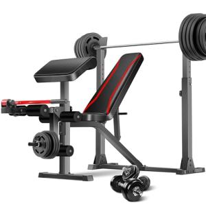 Aceshin Adjustable Weight Bench with Barbell Rack