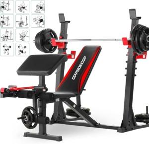 Adjustable Weight Bench Set with Barbell and Rack