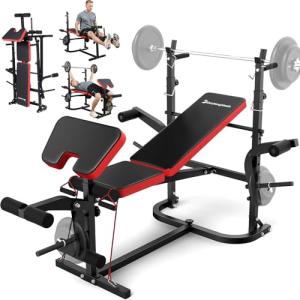 6-in-1 Foldable Weight Bench and Barbell Rack