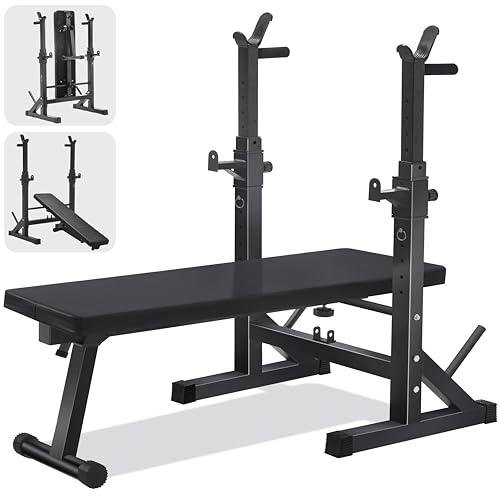 Adjustable Foldable Weight Bench with Barbell Rack