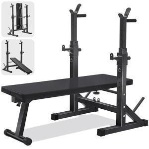 Adjustable Foldable Weight Bench with Barbell Rack