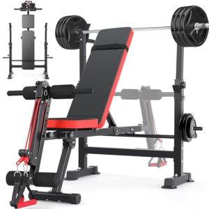 Versatile 6-in-1 Weight Bench with Barbell Rack