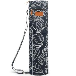 ELENTURE Yoga Mat Carry Bag with Pockets - Black Leaf