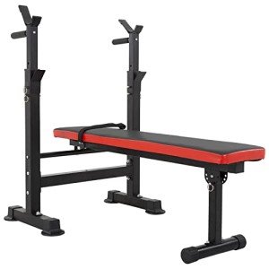 Adjustable Weight Bench with Barbell Rack & Dip Station