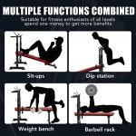 Adjustable Weight Bench with Barbell Rack & Dip Station