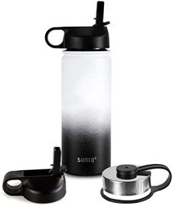 SUNTQ Insulated Water Bottle with Straw, 2 Lids