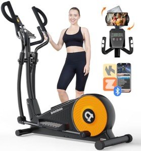 pooboo Magnetic Elliptical Machine with LCD Monitor