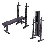 Adjustable Folding Weight Bench & Barbell Rack Set