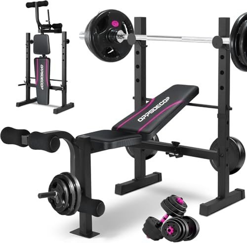 Adjustable Weight Bench Set with Barbell and Rack