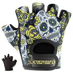 Sugar Skull Women's Workout Gloves - Pink & Yellow