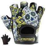 Sugar Skull Women's Workout Gloves - Pink & Yellow