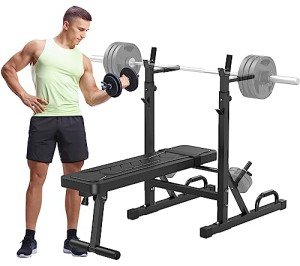Adjustable Folding Weight Bench with Barbell Rack