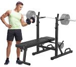 Adjustable Folding Weight Bench with Barbell Rack