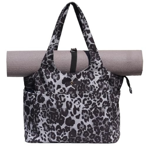 Black Leopard Print Yoga Tote Bag for Women