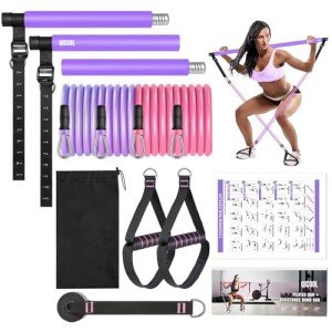Qicool Pilates Bar with Resistance Bands - Purple