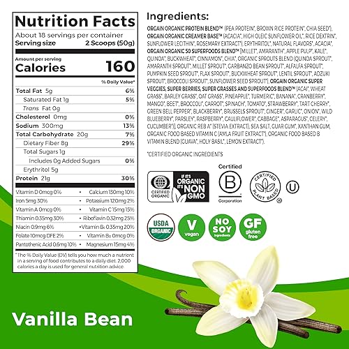 Orgain Vegan Protein Powder with Superfoods - Vanilla Bean