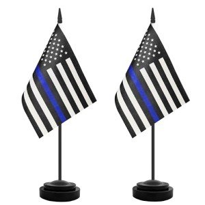 USA Thin Blue Line Police Desk Flags - 2 Pack