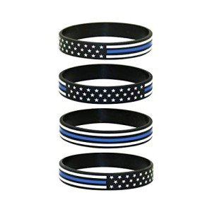 Thin Blue Line American Flag Silicone Bracelet Set