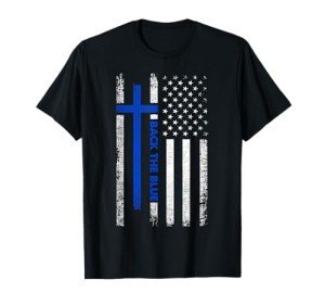 Thin Blue Line Jesus Faith Cross T-Shirt