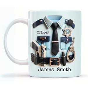 Custom Police Officer Coffee Mug with Badge & Handcuffs