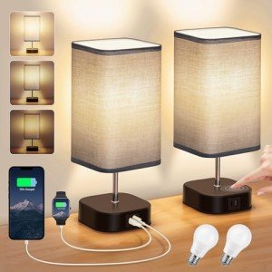 Set of 2 Touch Bedside Lamps with USB Ports