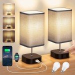 Set of 2 Touch Bedside Lamps with USB Ports