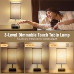 Set of 2 Touch Bedside Lamps with USB Ports