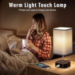 Set of 2 Touch Bedside Lamps with USB Ports