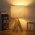 Wooden Tripod Table Lamp with Beige Shade