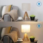 Wooden Tripod Table Lamp with Beige Shade