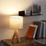 Wooden Tripod Table Lamp with Beige Shade