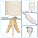 Wooden Tripod Table Lamp with Beige Shade
